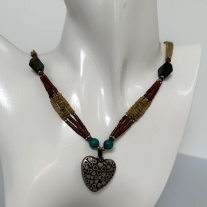 NAVAJO Beaded Necklace in Brown and Teal